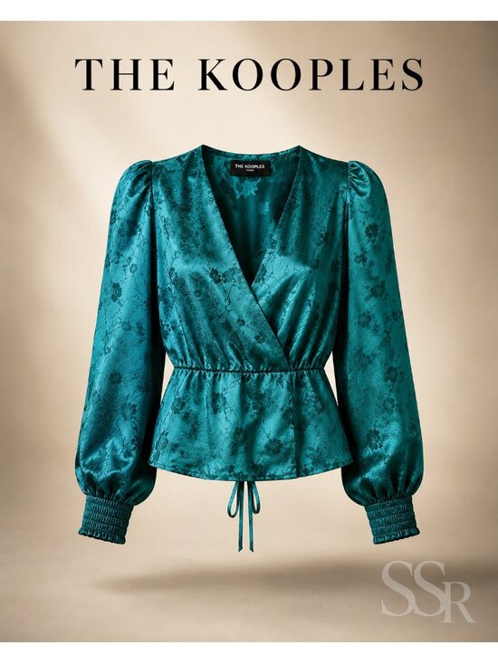 The Kooples Tops - NWT The Kooples Mandarine Jacquard Green Silk Blend Blouse NWT Size 2 Designer